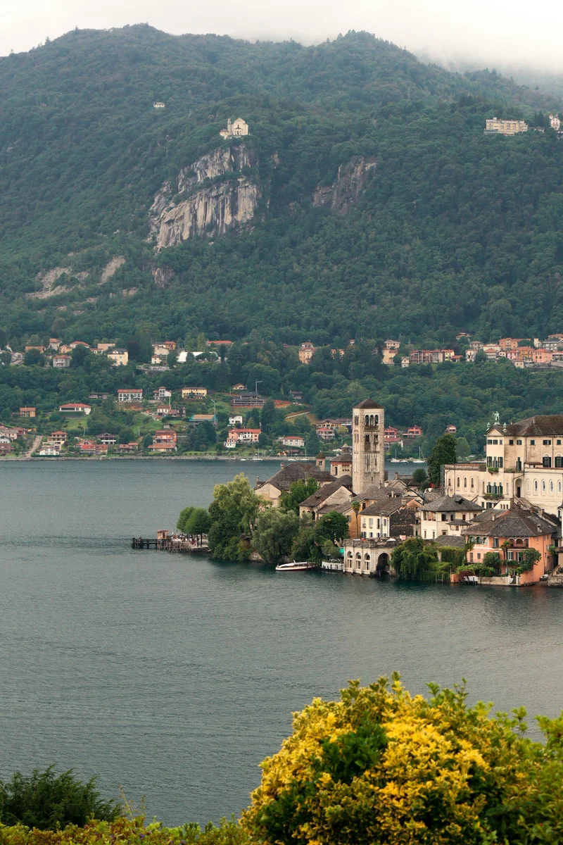 A village on a small island in the middle of Lake Orta